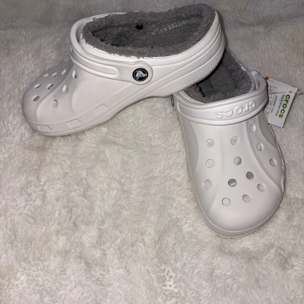 CROCS Women's White and Gray Slippers - Picture 2 of 6